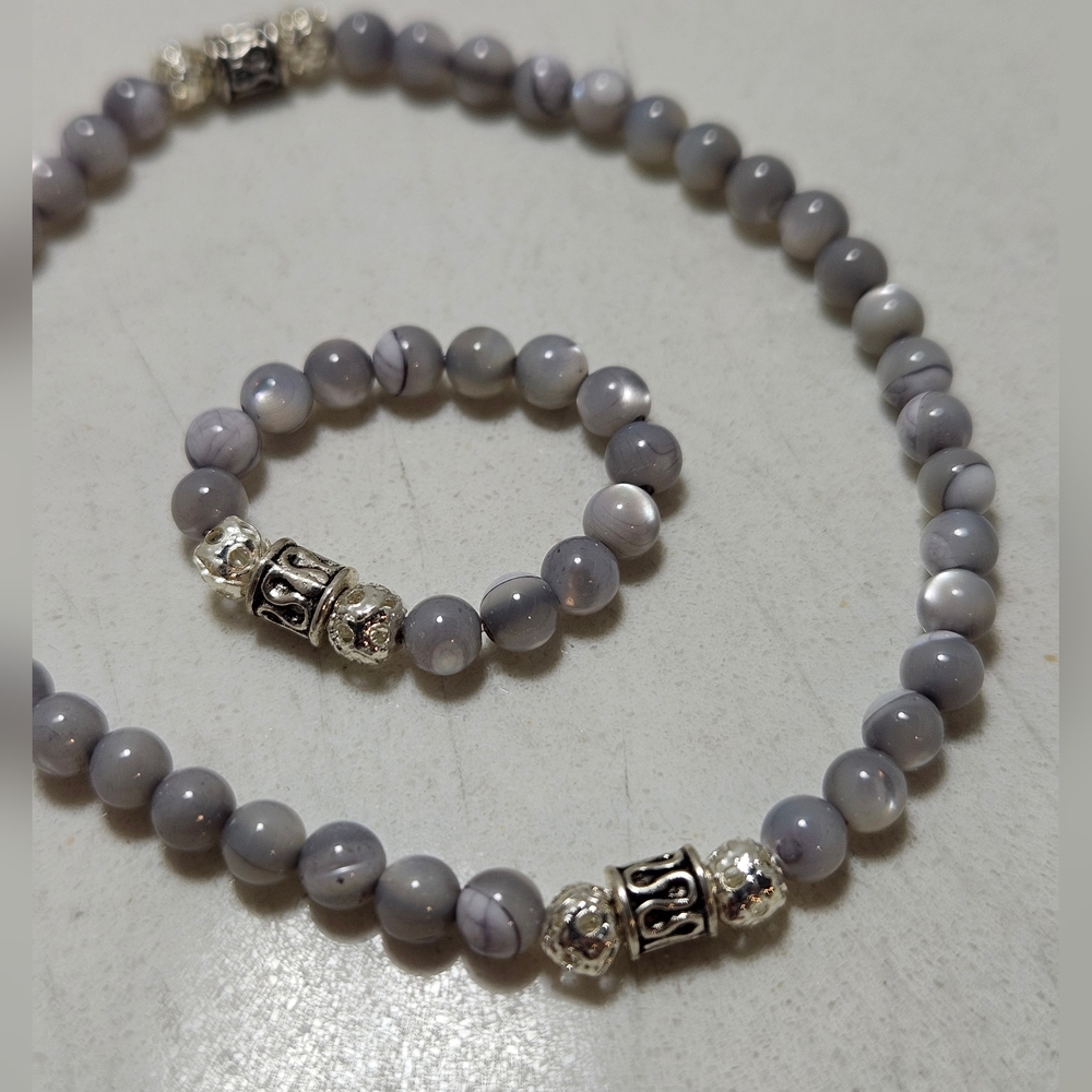 Gray Mother Of Pearl Bracelet And Ring Handmade NWOT - Picture 3 of 7